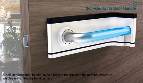 Door handle with self sterilization