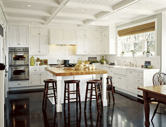 dark hardwood white kitchen