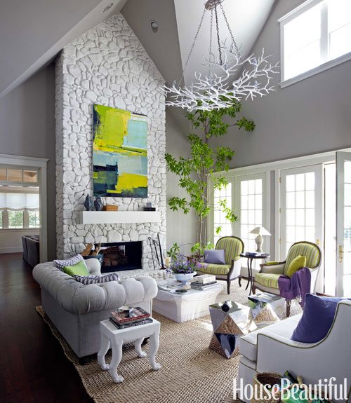 white stone fireplace